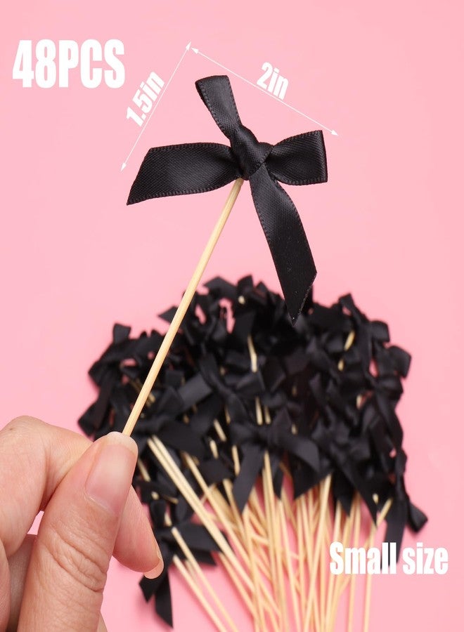 Solldgt 48Pcs Bow Cupcake Toppers, Black Bow Cake Topper Birthday Decorations, Mini Bowknot Cupcake Picks for Coquette Theme Party Decoration Bachelorette Bridal Engagement Wedding Baby Shower Party Decor - Image 2